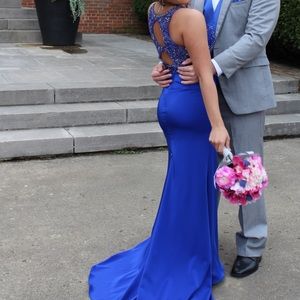 Blue beaded prom dress